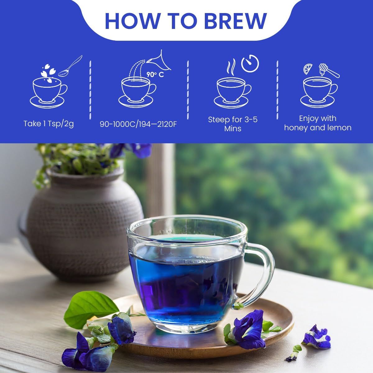 Blue Tea - Flower Tea Combo - 4.05 Oz (Pack Of 5) | Variety Pack | Combo Pack - Caffeine Free - Flower Based - Caffeine Free - Vegan - Non-Bitter - Non-Gmo | Pet Jar Packs - Gift Box