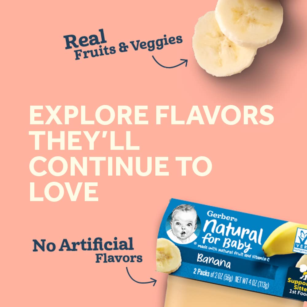 Gerber Baby Food Banana Puree, 4 Oz, 2 Pack Tubs