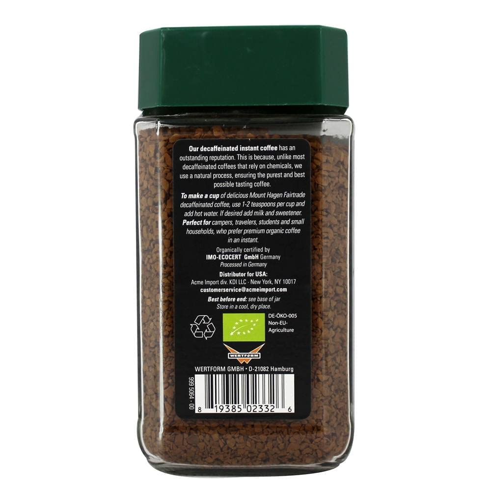 Mount Hagen Organic Freeze Dried Instant Decaf Coffee, 3.53oz Jar, 12 Pack, Fair-Trade, Eco-Friendly, Medium Roast Arabica Beans