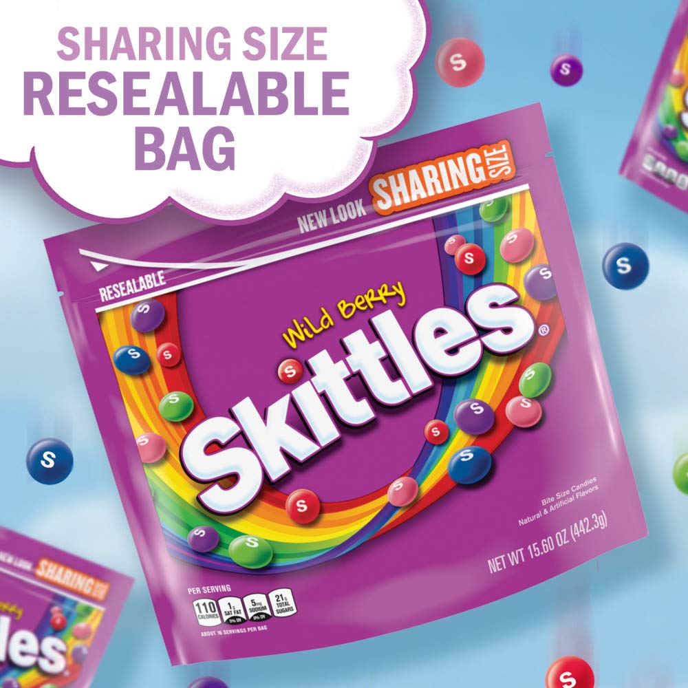 Skittles Wild Berry Chewy Colorful Rainbow Easter Egg Basket Candy Filler Sharing Size, 15.6 Oz Resealable Bulk Bag