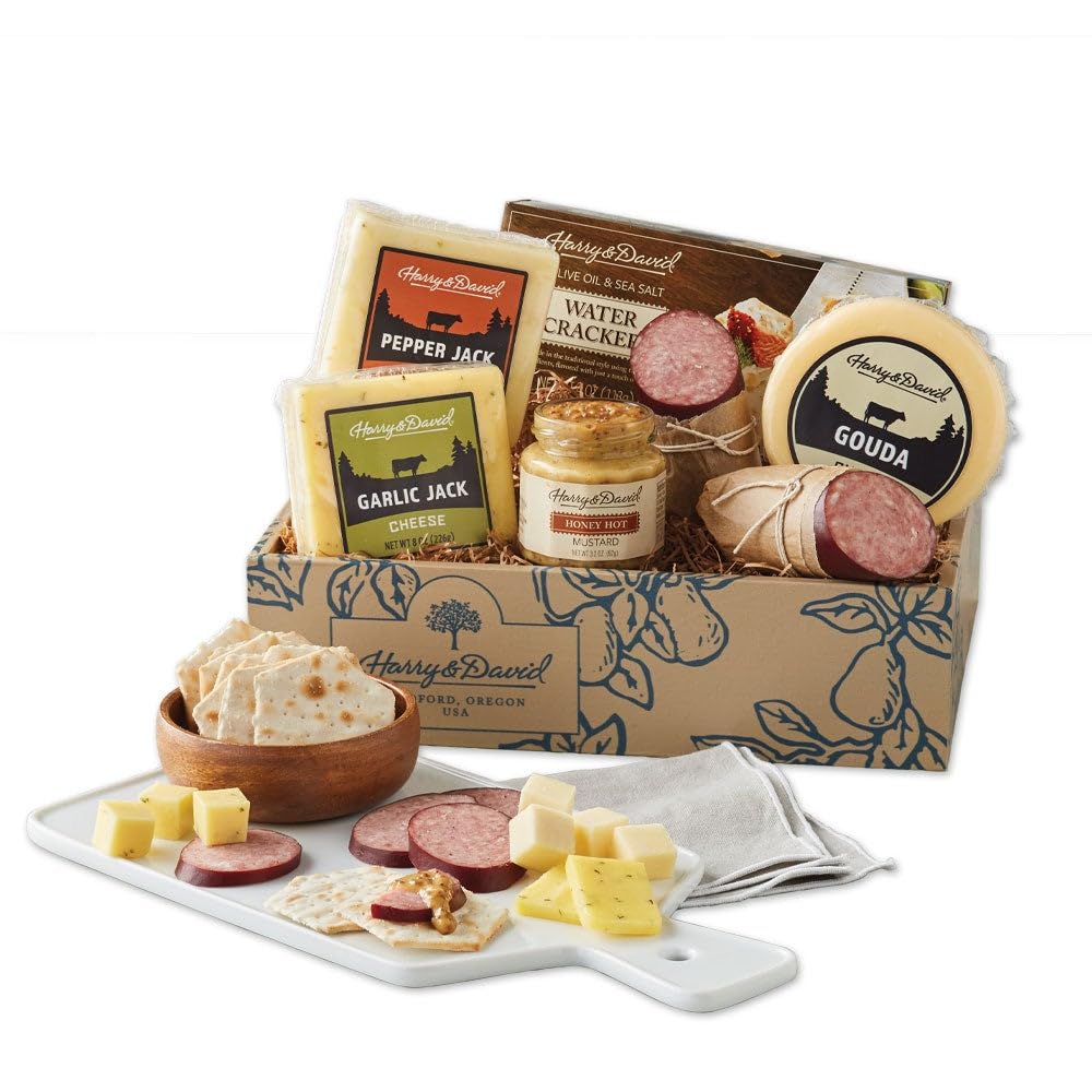 Harry & David Deluxe Meat & Cheese Gift Box, Gourmet Sausage, Assorted Cheeses,  ers & Mixed Nuts, Charcuterie Board Gift Basket For Cheese Lovers, Meat And Cheese Gift Basket For All Occasions