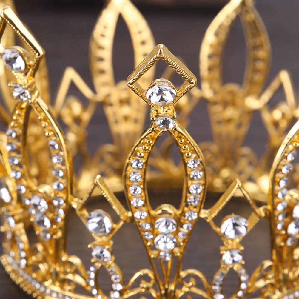 Janou Crown Tiara Cake Topper Crystal Children Hair Ornaments For Wedding Birthday Baby Shower Party Cake Decoration (Gold)