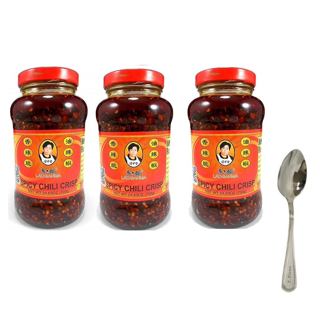 Spicy Chili Crisp Sauce 24.69oz/700g, Pack of 3 Comes with 1 Z. Emma spoon