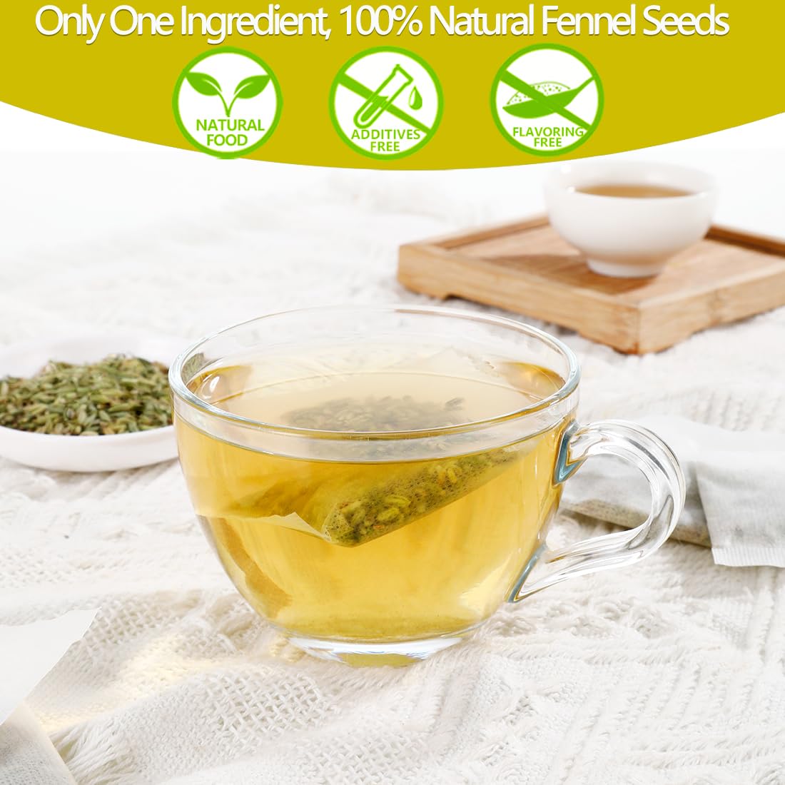 ULTHMOK Premium Fennel Tea Bags, Caffeine Free, 80 Count, Natural Whole Fennel Seeds