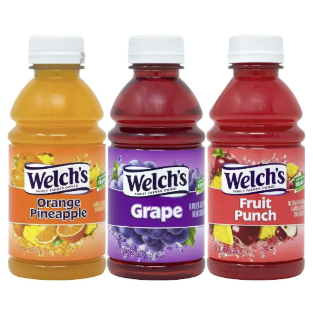 Obanic Welch'S Fruit Juice Variety Pack - Grape, Fruit Punch, And Orange Pineapple - 10 Fl Oz Bottles - 18 Pack