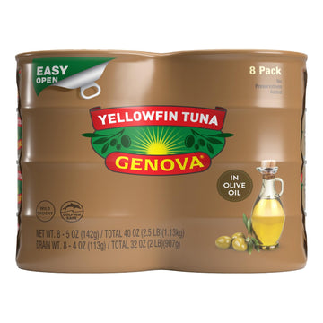 Genova Premium Yellowfin Tuna in Olive Oil, Solid Light, 5 Ounce Cans, Pack of 8