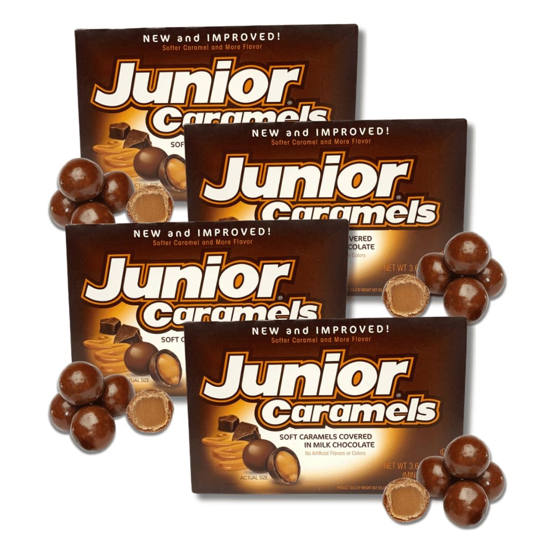LYZAS SWEETS & TREATS Classic Candy Movie Theater Box Gift Packs, Pack of 4 Junior Caramels
