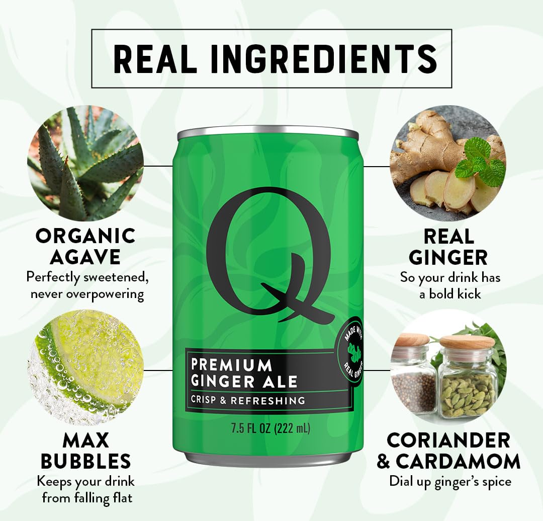 Q MIXERS Ginger Ale - Real Ginger & Organic Agave, 7.5 Fl Oz Cans, Pack of 8, Perfect for Cocktails & Mocktails