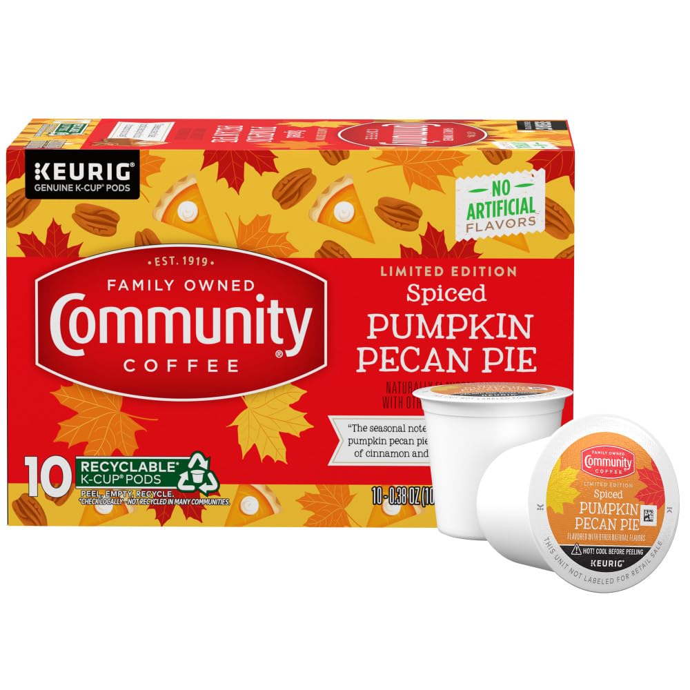 Community Coffee Spiced Pumpkin Pecan Pie Flavored Coffee Pods, Medium Roast, Compatible with Keurig, 10 Count