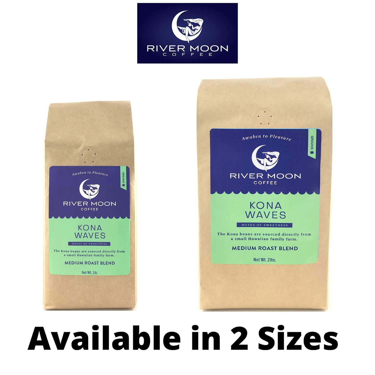 River Moon Coffee Kona Coffee Ground, Medium Roast, 32 Ounce, 100% Arabica