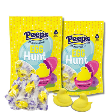 Peeps Egg Hunt Gift - Individually Wrapped Mini Chicks - Perfect Easter Egg Fillers - By Lyza's Sweets & Treats (Pack of 2, 18 C