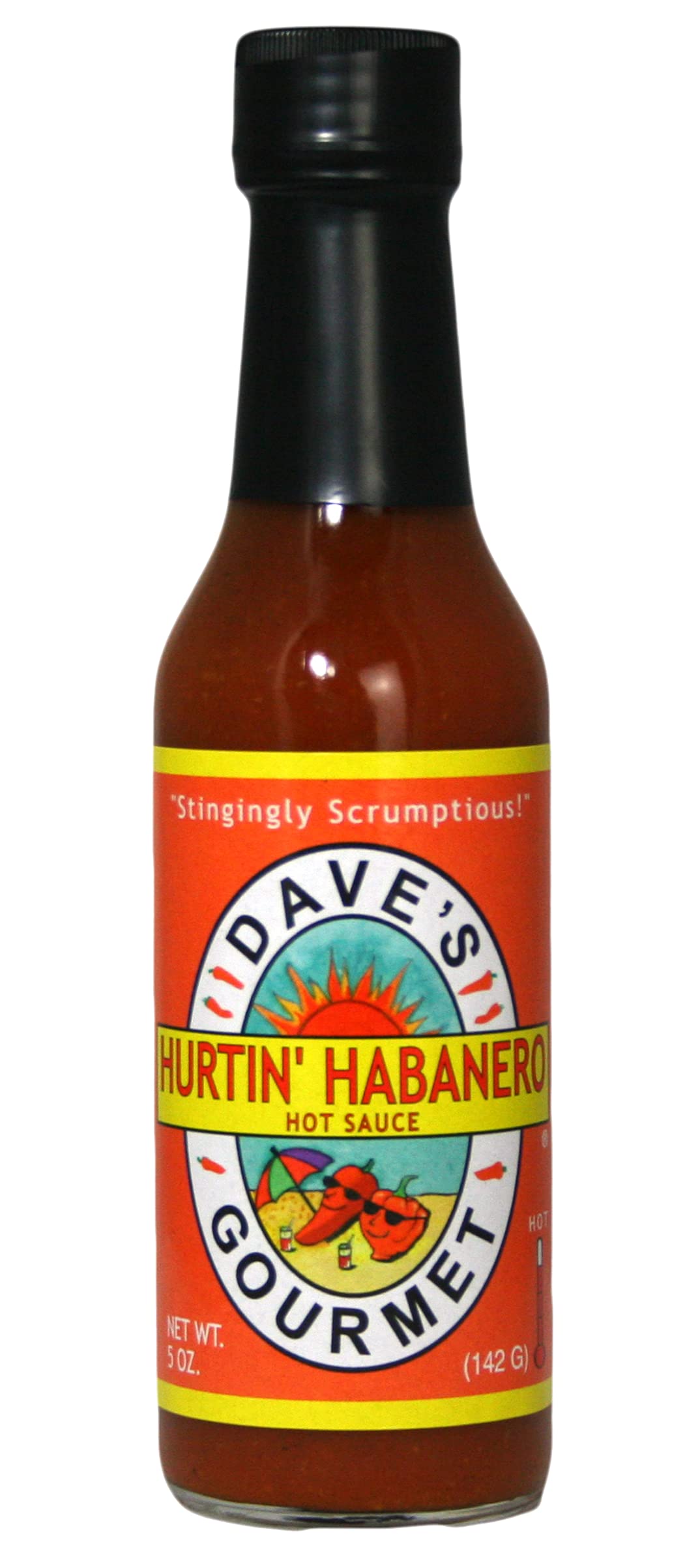 Daves Gourmet Habanero Hot Sauce - Balanced Heat with Garlic & Spices - 5oz (Pack of 1) - Gluten-Free, Low Sodium