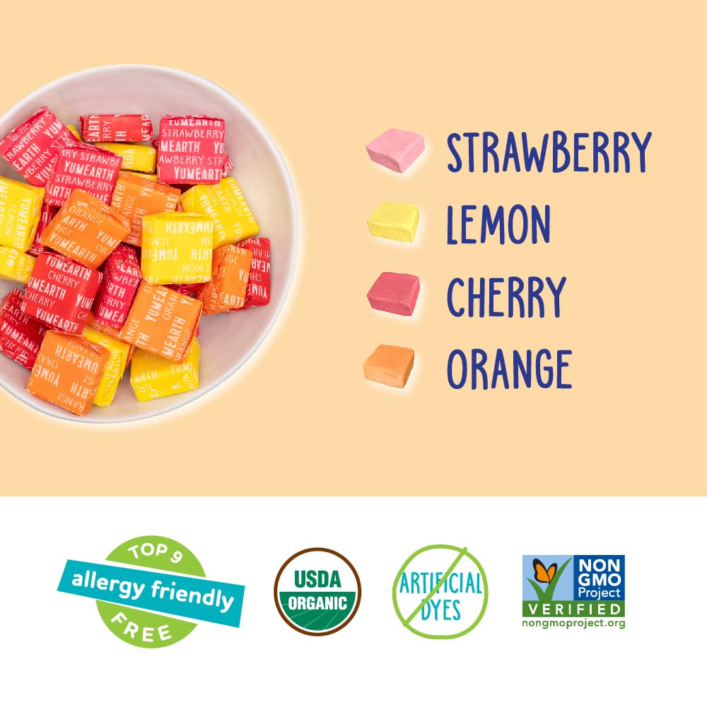YumEarth Organic Chewys Fruit Flavored Candy Chews - Allergy Friendly  Gluten Free  Non-GMO  Vegan  No Artificial Dyes - Assorted Flavors 35ct Bulk Bag