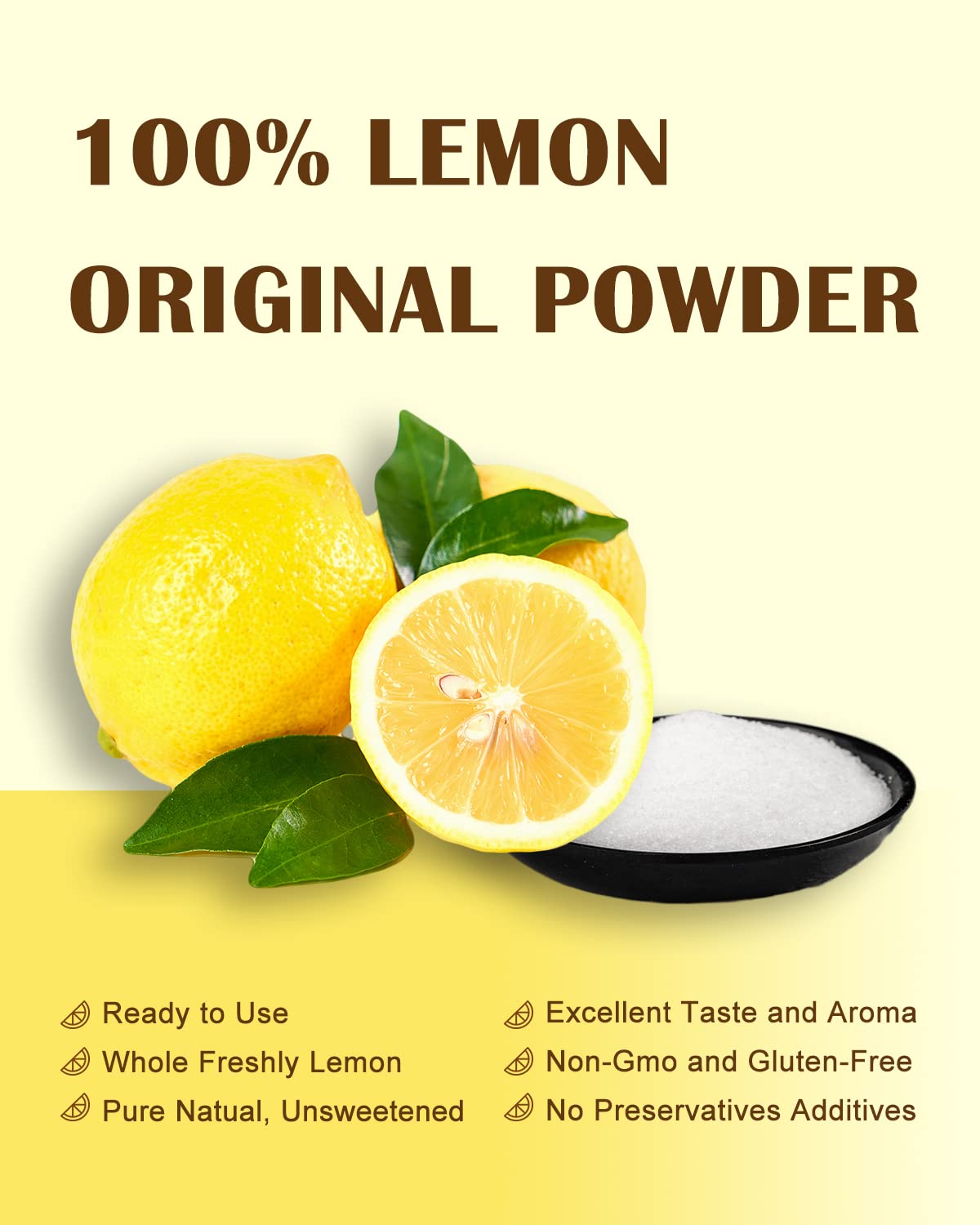 Orgfun Original Lemon Powder Made With Real Lemons, Freeze Dried Juice Powder, Strong Fresh Lemon Flavor Great For Beverages, Sm