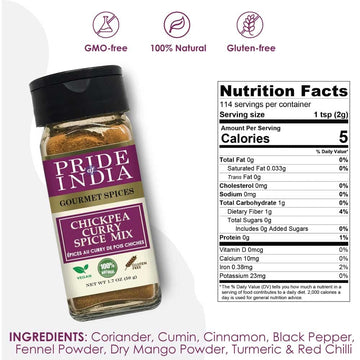 Pride Of India - Chickpea Curry Masala Seasoning Spice - Authentic Indian Taste - Spice Blend For Curry Dishes - Gourmet & Flavo