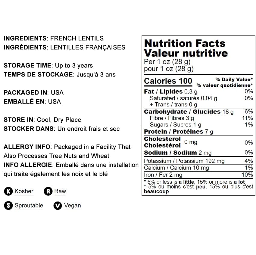 Food to Live French Green Lentils, 5 Pounds - Whole Dry Beans, Raw, Sproutable, Vegan, Kosher, Bulk. Deep Peppery Flavor. Rich i