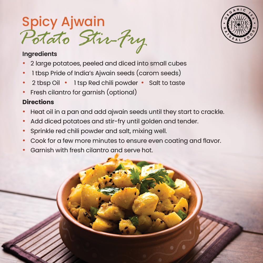 Pride Of India Ajwain Seed Whole - Gourmet Carom Seeds - 8 oz Sifter Jar - Organic Spice