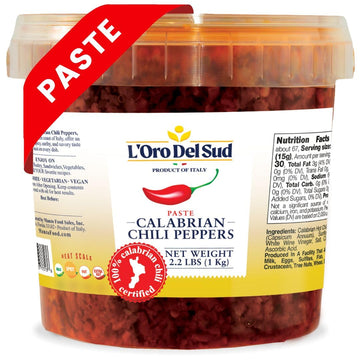 Calabrian Chili Pepper Paste  2.2 Lb (1 Kg)  No Seeds  Certified Authentic  Peppers Are Grown In Calabria  Calabrian Chili Pate  Peperoncini Calabrese  Product Of Italy  LOro Del Sud