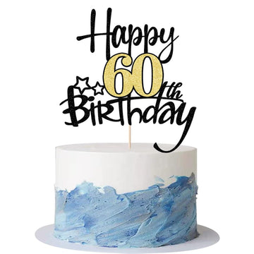 Kaoenla Black Gold Glitter Happy 60th Birthday Cake Topper - Hello 60/Cheers60,Happy sixty Birthday Anniversary,60years old birt