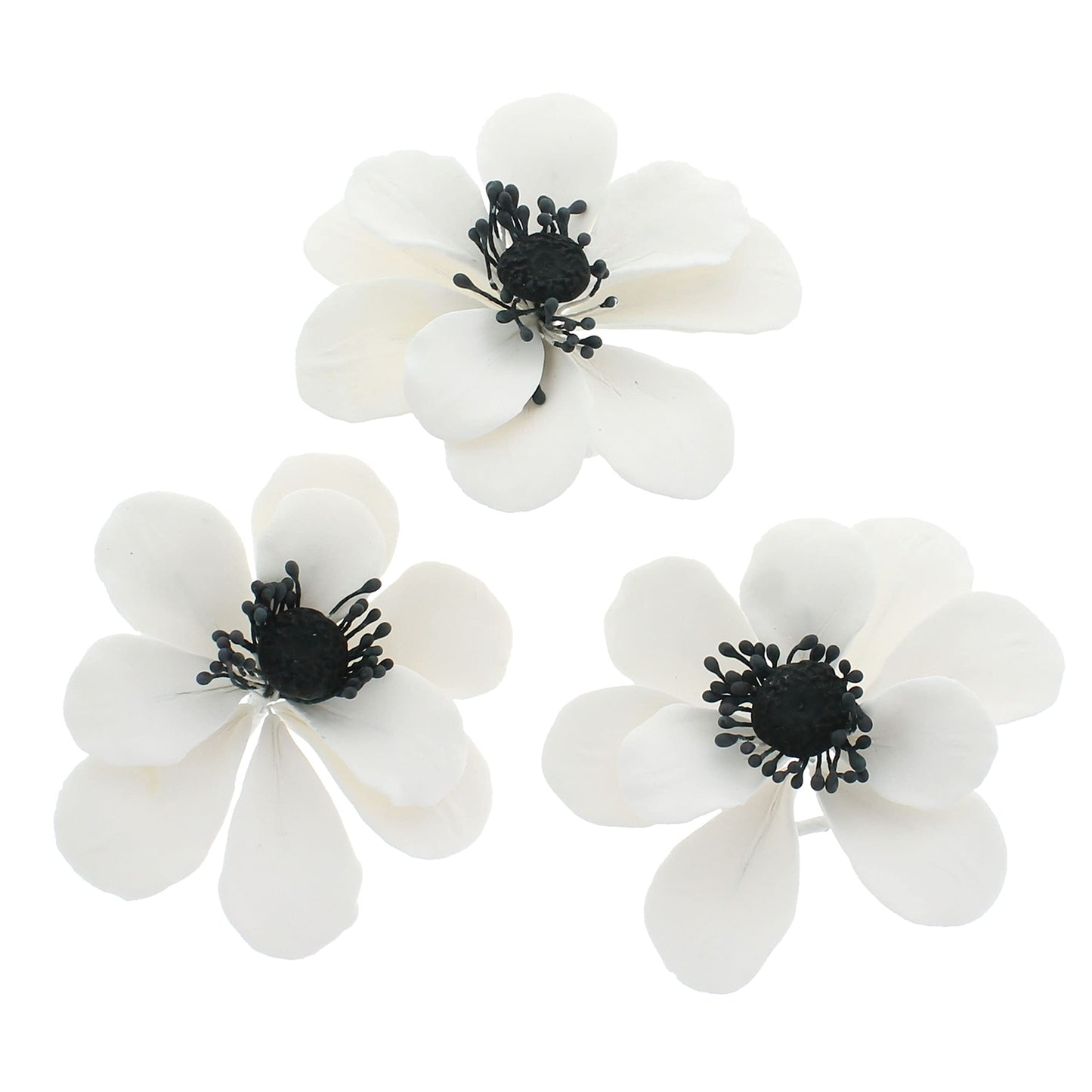 Global Sugar Art Poppy Anemone Sugar Cake Flowers White with Black Center, 3 Count by Chef Alan Tetreault
