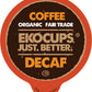 EKOCUPS Organic Swiss Water Decaf Coffee Pods, Fair Trade, 40 Count, for Keurig K Cup Machines