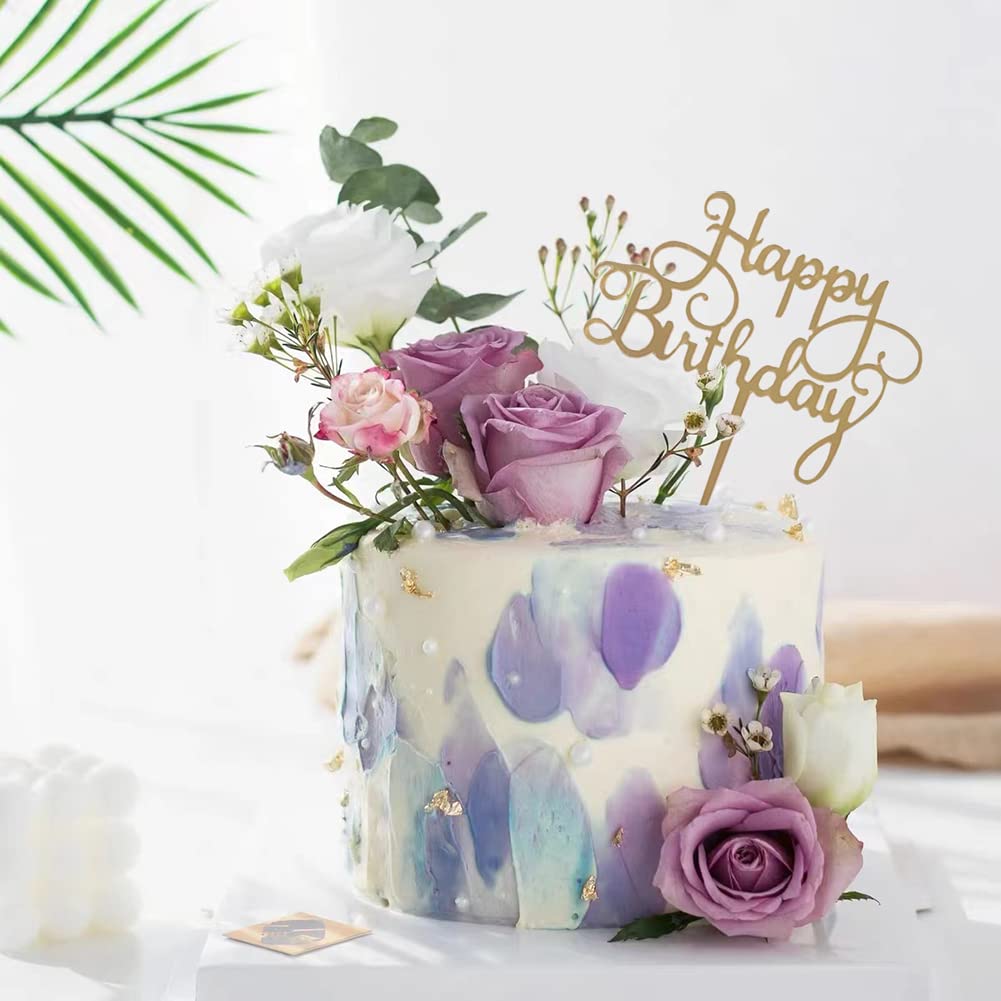 Gold Cake Topper,Happy Birthday Cake Topper Acrylic Cake Topper Cupcake Toppers Cake Decoration Supplies (7 Pieces)