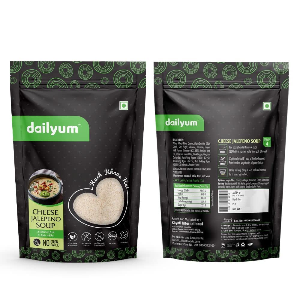 Dailyum Premium Instant Cheese Jalepeno Soup | No Onion No Garlic | Pack Of 4 | Ready To Eat Instant Soup |100% Natural | No Msg