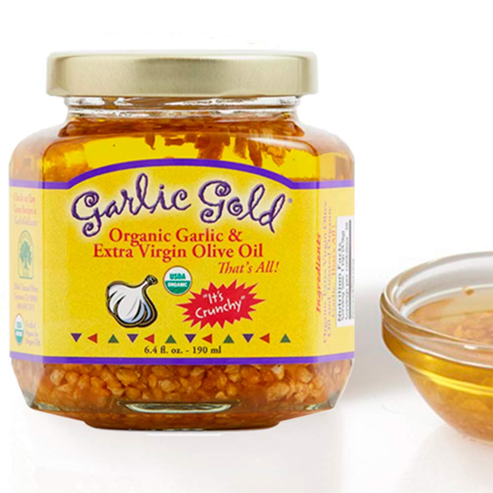 Garlic Gold, Certified Organic Garlic Gold Nuggets In Extra Virgin Olive Oil, 6.4 Ounce Glass Jars (Pack of 6)