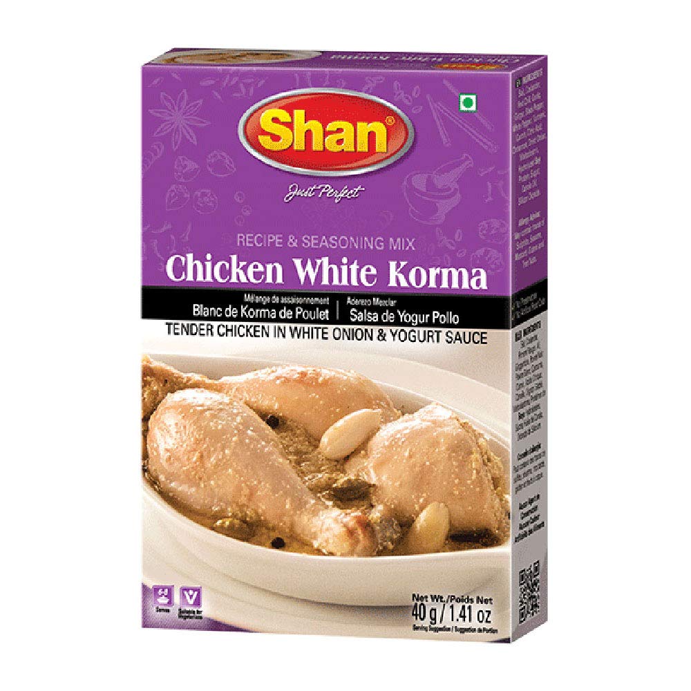 Shan Chicken White Korma Masala and Seasoning Mix 1.76 oz (50g) - Spice Powder for Tender Chicken in White Onion and Yogurt Sauce - Suitable for Vegetarians - Airtight Bag in a Box