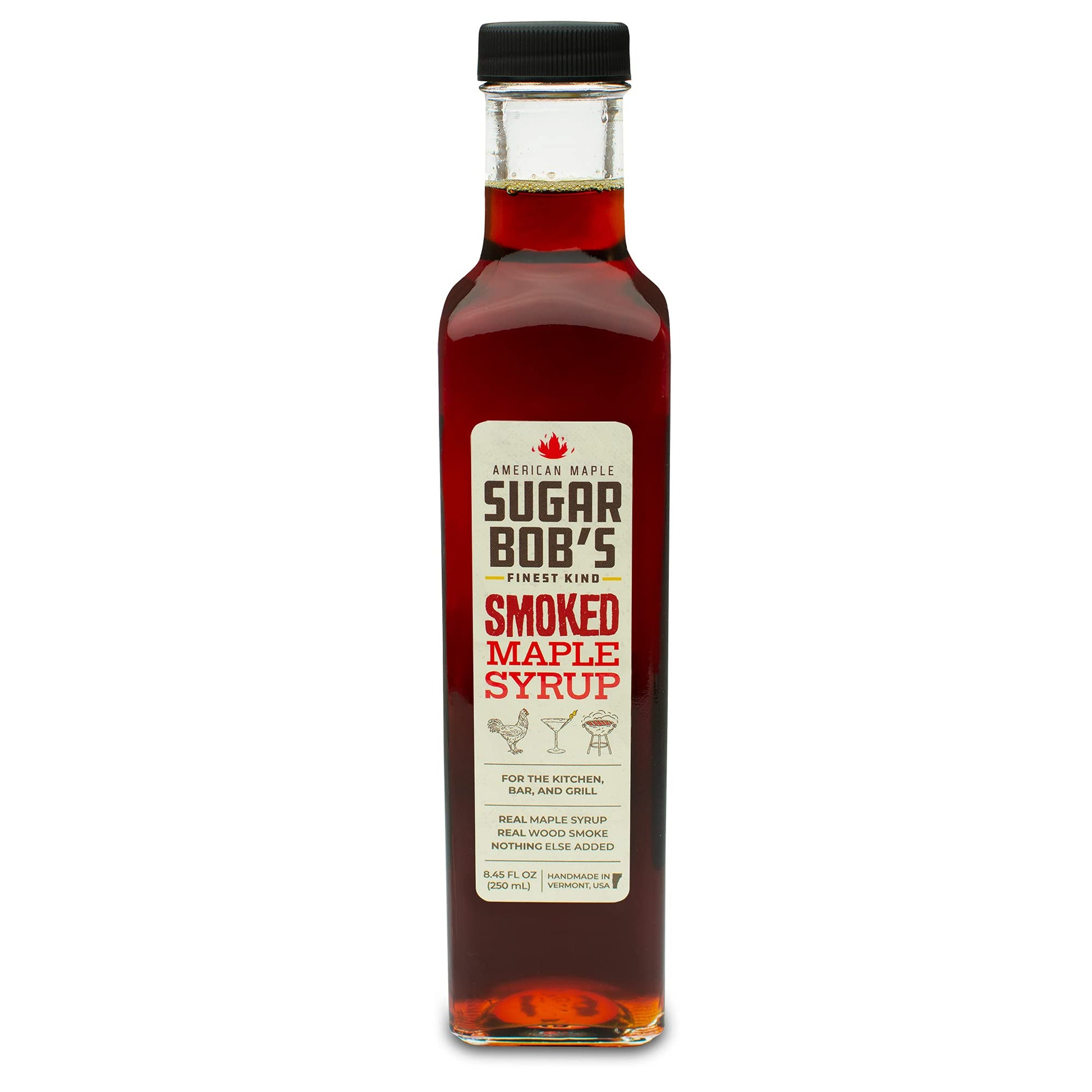 Sugar Bobs Finest Kind Smoked Maple Syrup, Real Maple Syrup, 8.45 fl oz, Brown, Made in Vermont for Bar, Kitchen, and Grill