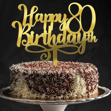 Happy 00Th Birthday Cake Topper, 00 Birthday Party Cake Decorations (Acrylic Gold, 80Th)