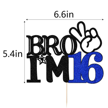 Bro I'M 16 Cake Topper- 16Th Birthday Cake Picks, Officially Teenager Cake Topper, Boy 16Th Birthday Cake Decorations - 16 Years