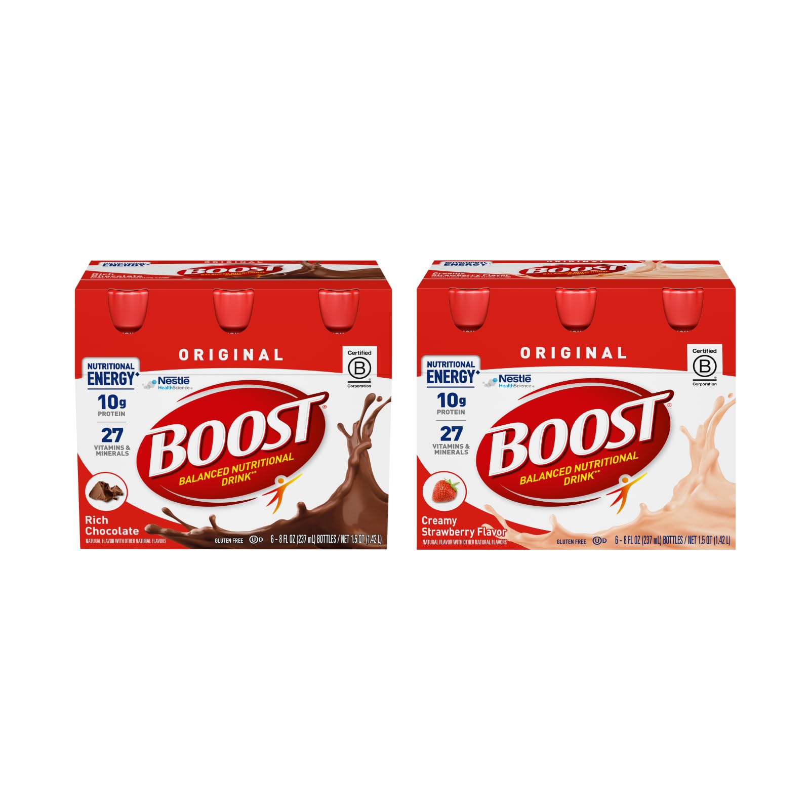 BOOST Original Nutritional Energy Drink, Chocolate & Strawberry, 48 Fl Oz (Pack of 2)
