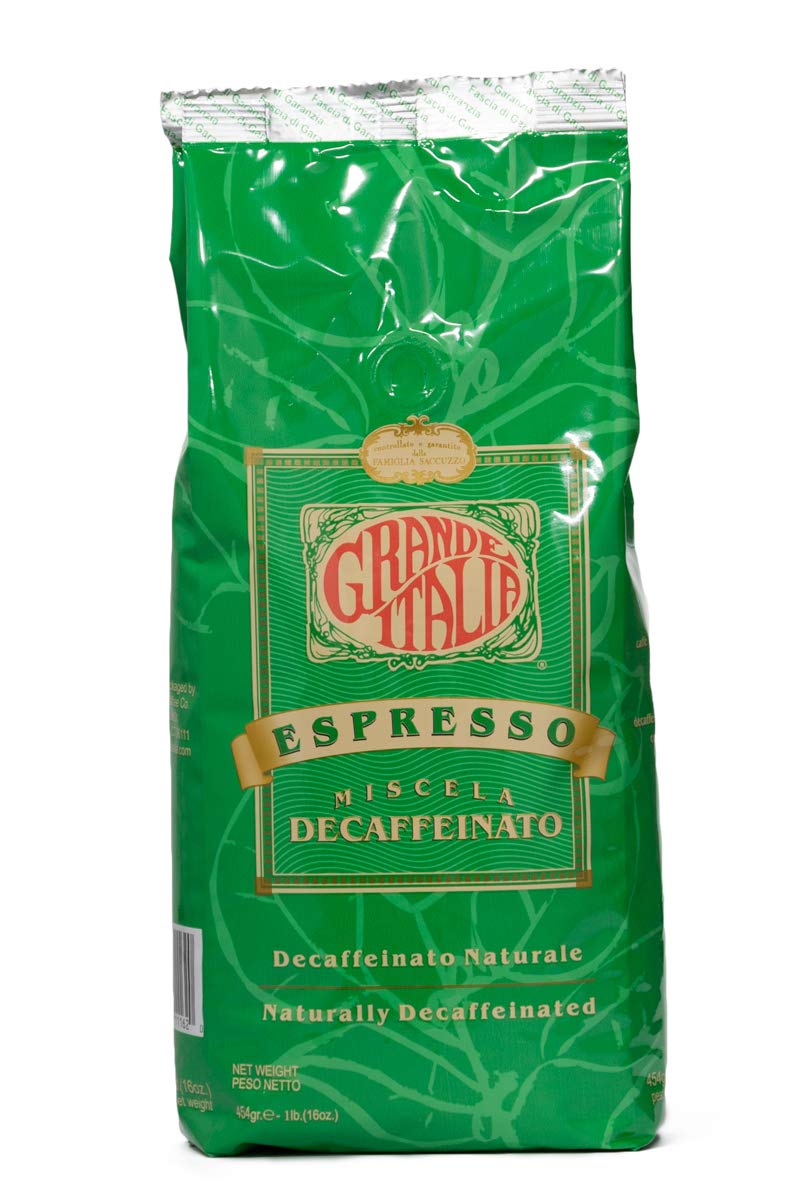 Grande Italia Decaf Whole Bean Espresso, Miscela Decaffeinato, 1Lb