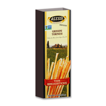 Alessi Imported Breadsticks, Thin Autentico Italian Crispy Bread Sticks, Low Fat Made with Extra Virgin Olive Oil, 3oz (Thin, 3 