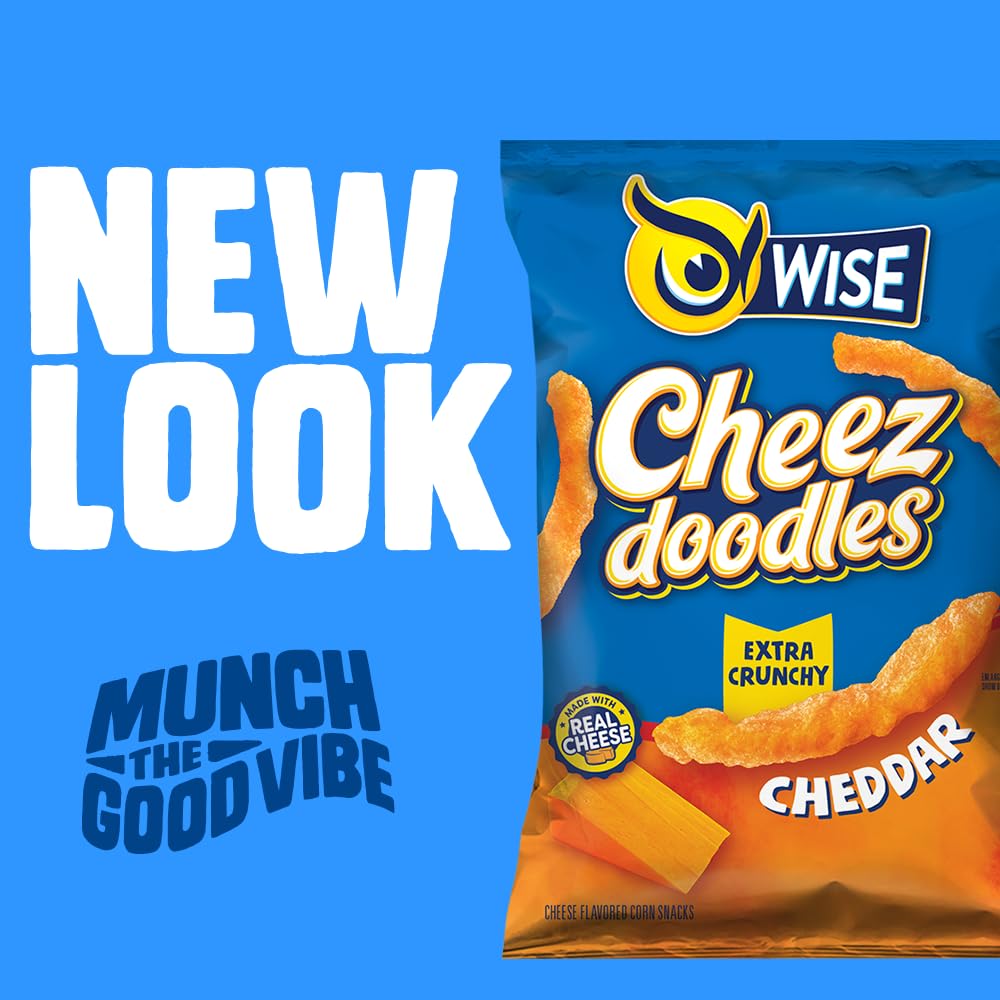 Wise Snacks Cheez Doodles Baked Puffs, Real Cheddar Cheese Extra Crunchy, Individual Snack Size Bags, School and Halloween Snack