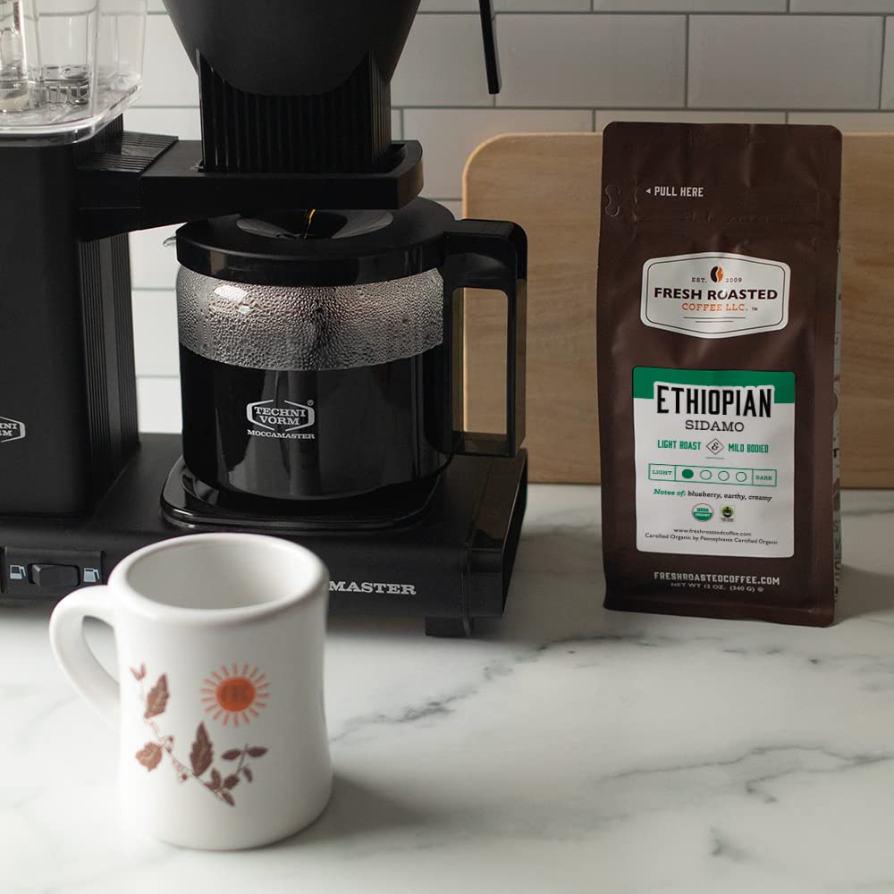 Fresh Roasted Coffee, Organic Ethiopian Yirgacheffe, 12 Oz, Medium Roast, Mold & Mycotoxin Tested Fair Trade Kosher, Ground