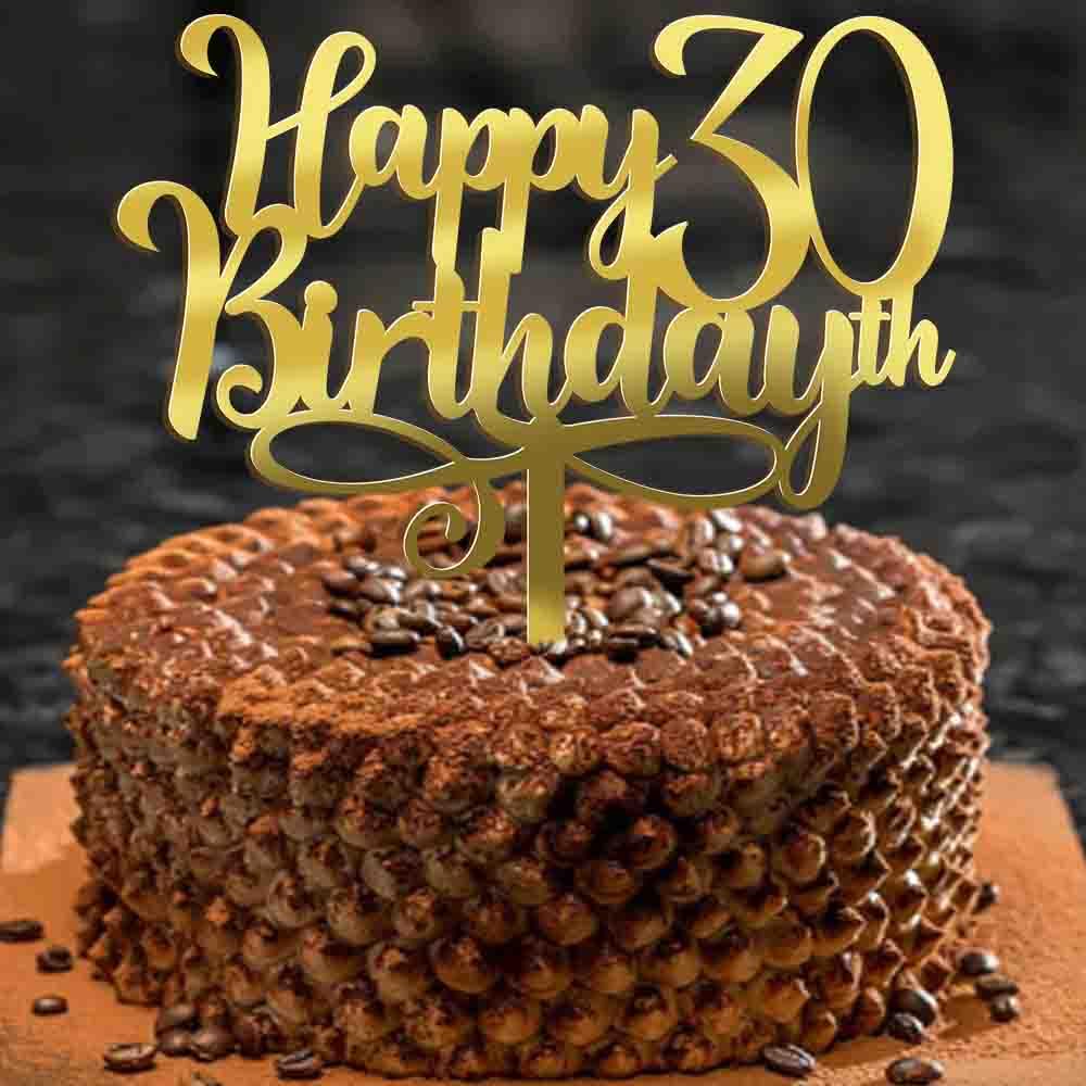 Happy 00Th Birthday Cake Topper, 00 Birthday Party Cake Decorations (Acrylic Gold, 30Th)