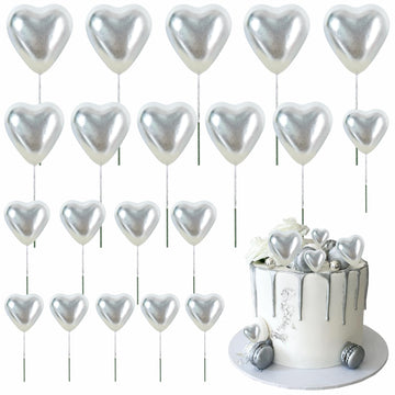 Beishida 20 Pcs Silver Heart Cake Toppers 3D Heart Cake Toppers Foam Toppers Cake Decoration Happy Birthday Cake Diy Cake Insert