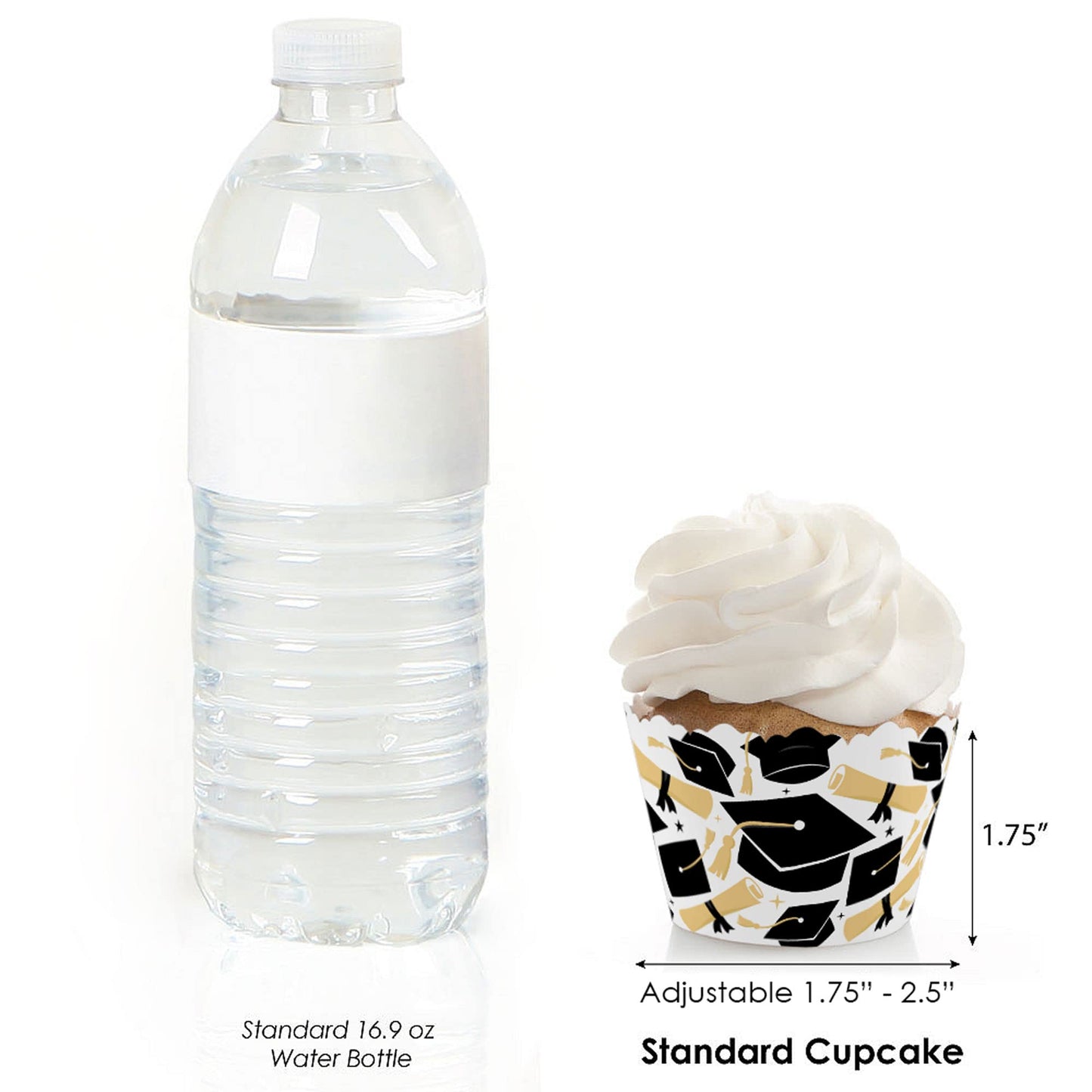 Big Dot of Happiness Cupcake Wrappers Set of 12 - 2 inches - Black, Gold - Model BD3059k
