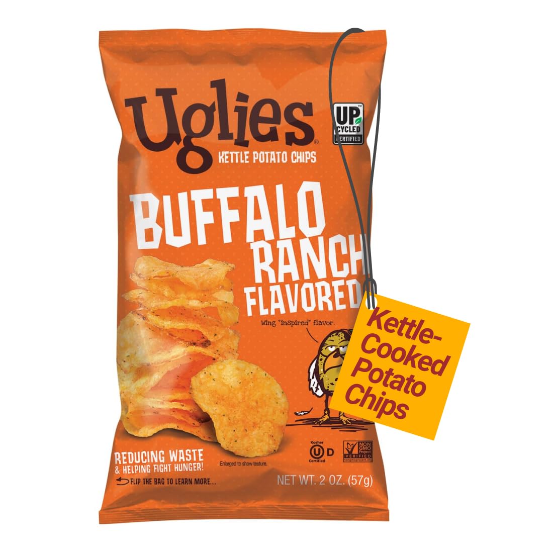UGLIES Buffalo Ranch Kettle-Cooked Potato Chips, Gluten-Free Snacks, Kosher-Friendly Chips, Non-GMO Snacks for Kids or Office, L