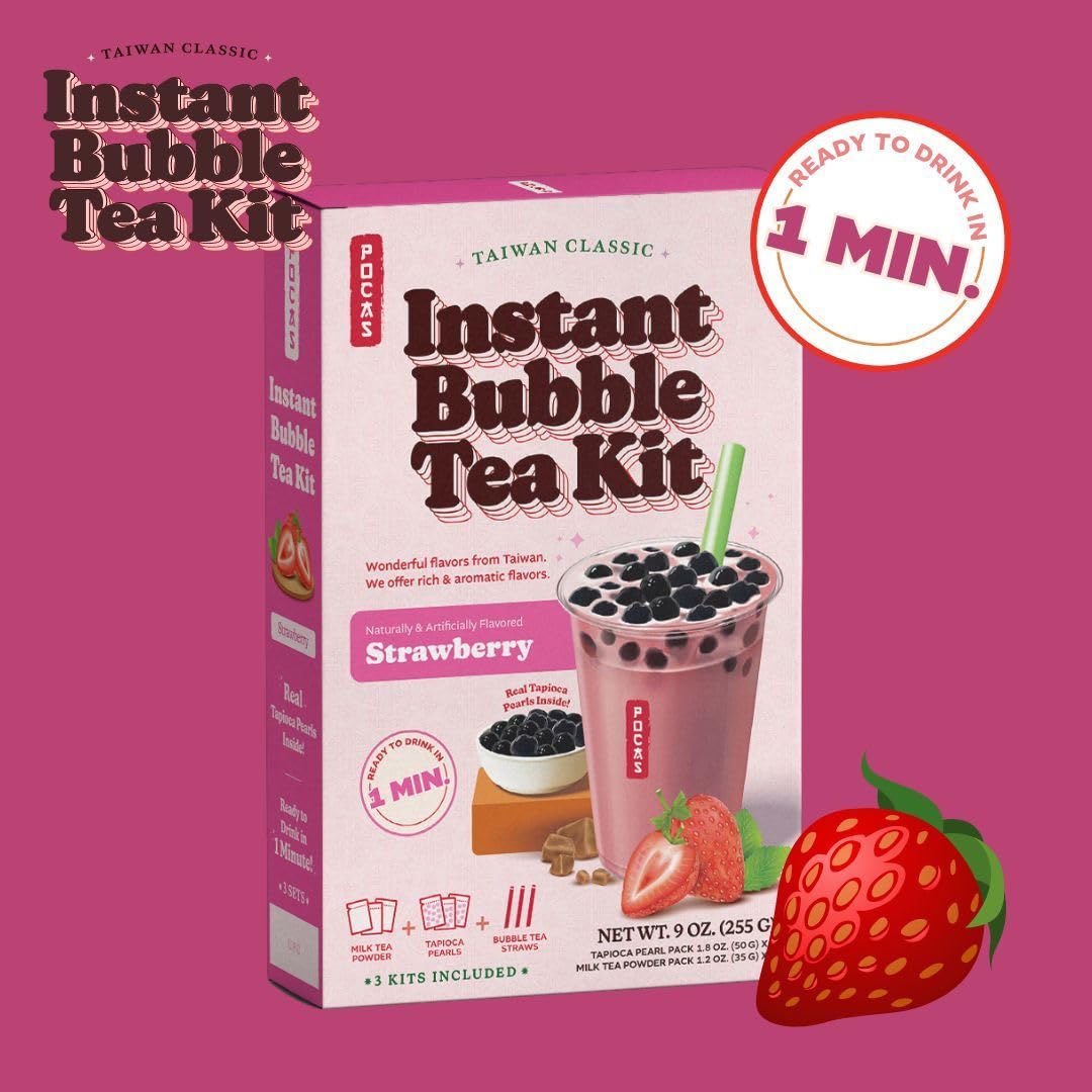 Pocas Bubble Tea Kit, Brown Sugar 2-Pack - Instant Milk Tea Powder with Authentic Tapioca Pearls for Instant Bubble Tea, 10 Kits