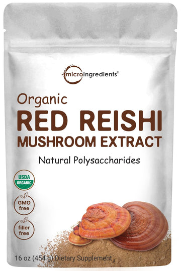 Micro Ingredients Organic Reishi Mushroom Powder 100:1 Extract 16oz Non-GMO