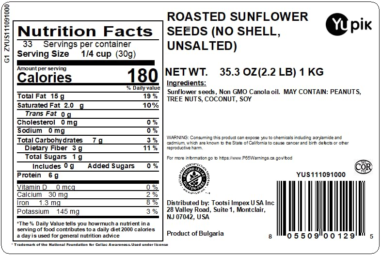Yupik Roasted Sunflower Seeds, Unsalted, No Shell, 2.2 lb, Gluten-Free, Vegan, Kosher, Shelled Seeds, Salt-Free, Source of Fiber