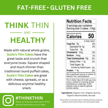 Suzie'S Organic Rice Cakes Thins|6 Pack|Corn Quinoa & Sesame|Usda Organic, Non-Gmo, Fat-Free, Sugar-Free, Gluten-Free|Low-Calori