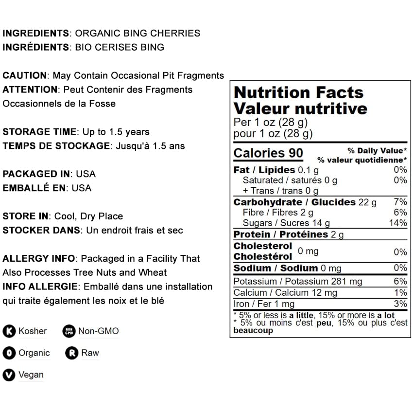 Food To Live Organic Bing Cherries, 5 Pounds California Sun-Dried Sour, Non-Gmo, Pitted, Tart, Unsweetened, Unsulfured, Non-Infu