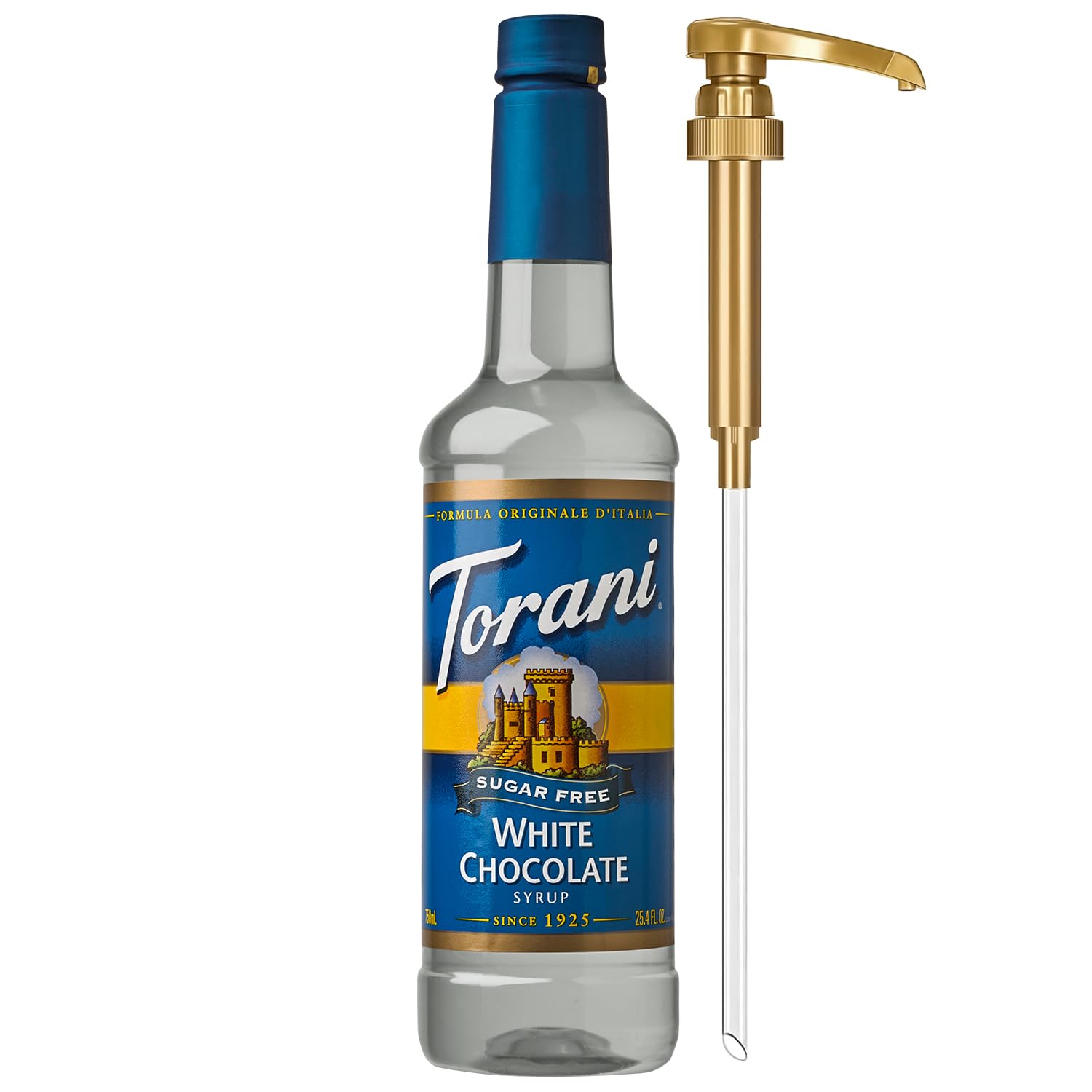 Torani Sugar Free Coffee Syrup  White Chocolate Flavored Syrup for Drinks  Zero Calorie  Pump Included  25.4 Fl Oz