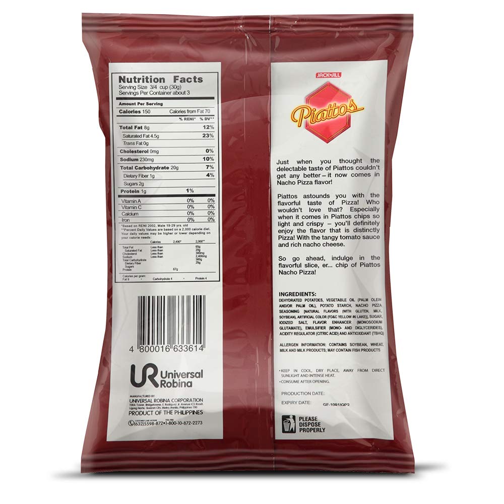 Jack'N Jill Piattos Flavored Potato Crisps 2.8 Oz Nacho Pizza Flavored (Pack Of 2)