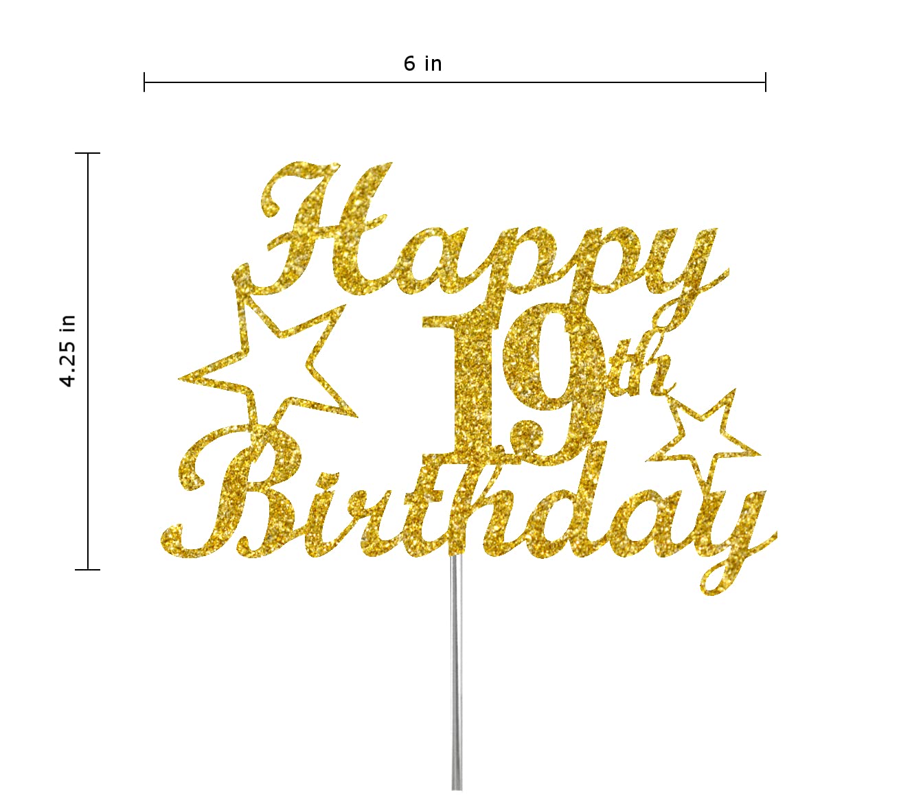 19 Birthday Cake Topper Gold Glitter, Party Decoration Ideas, Premium Quality, Sturdy Doubled Sided Glitter, Acrylic Stick. Made