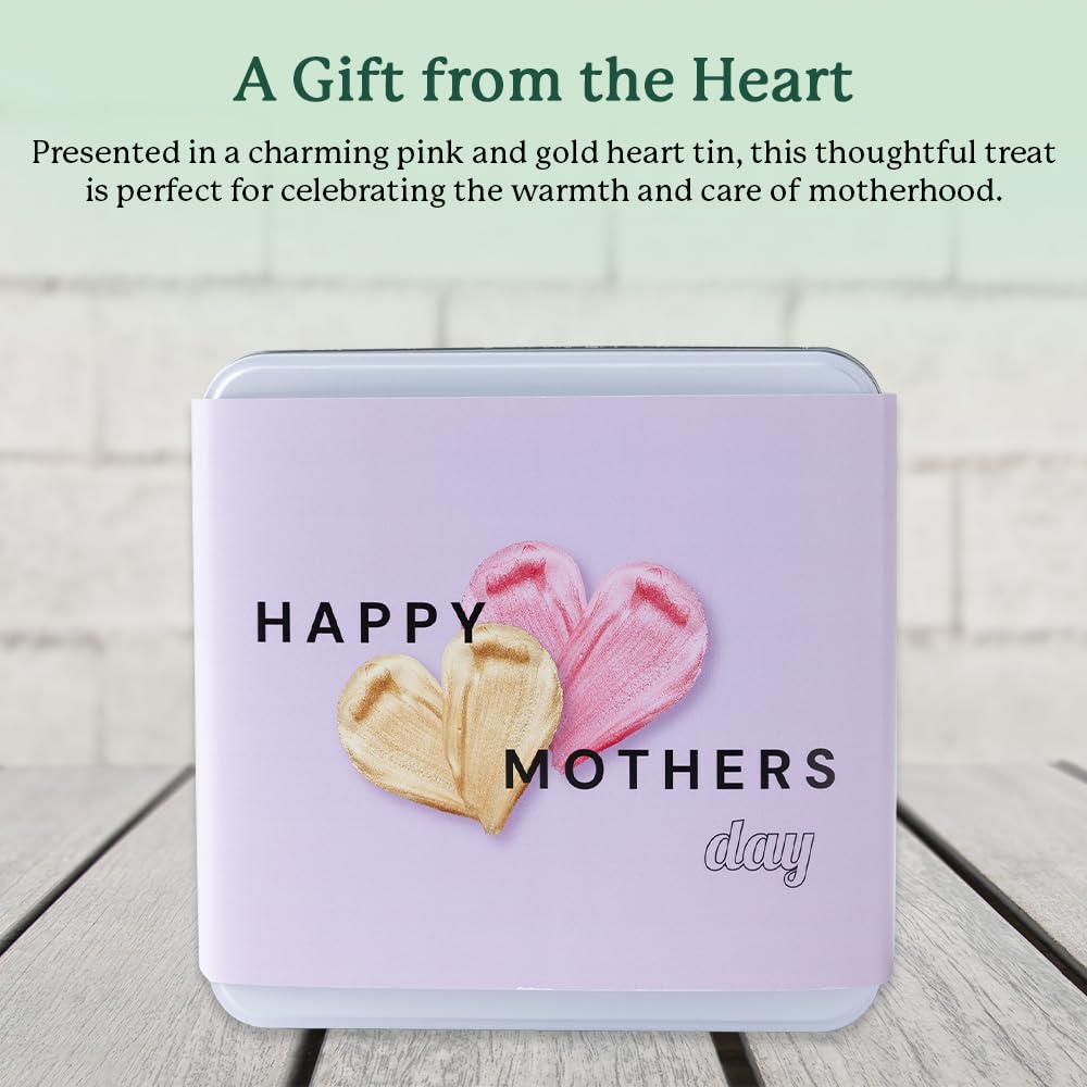 Pink & Gold Hearts Mothers Day Cookie Tin, 12 Assorted Gourmet Cookies (White Chocolate Macadamia, Chunky Chocolate, Oatmeal Rai